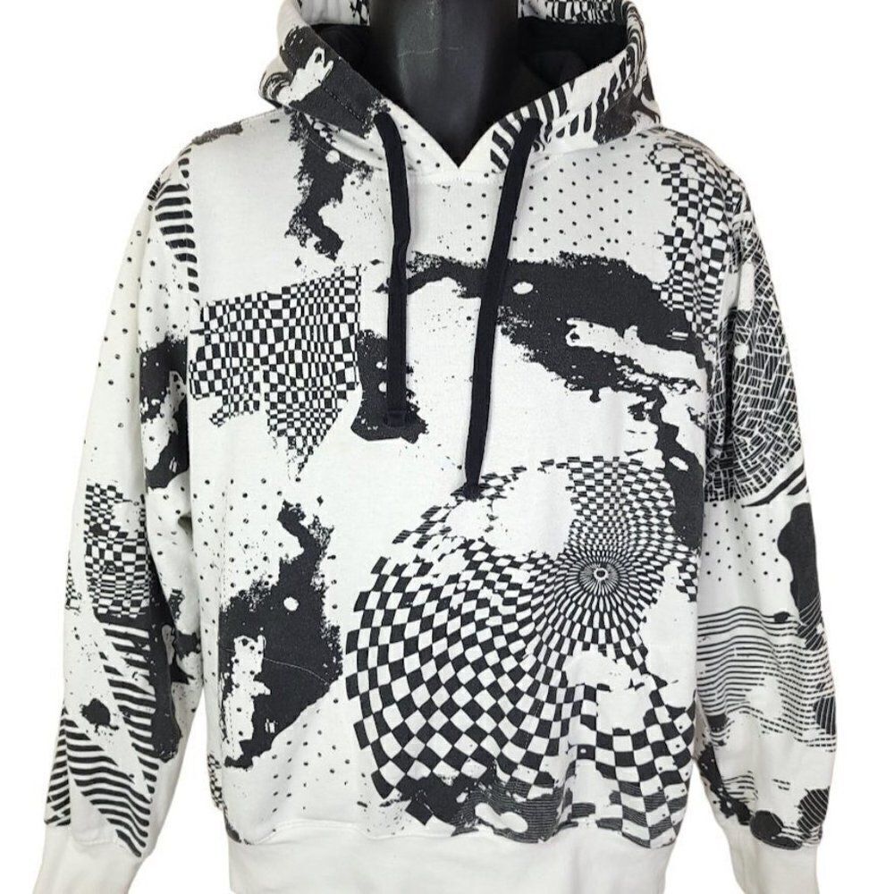 Black White Checked Sweatshirt Hoodie Vintage Y2K Streetwear Geometric Medium